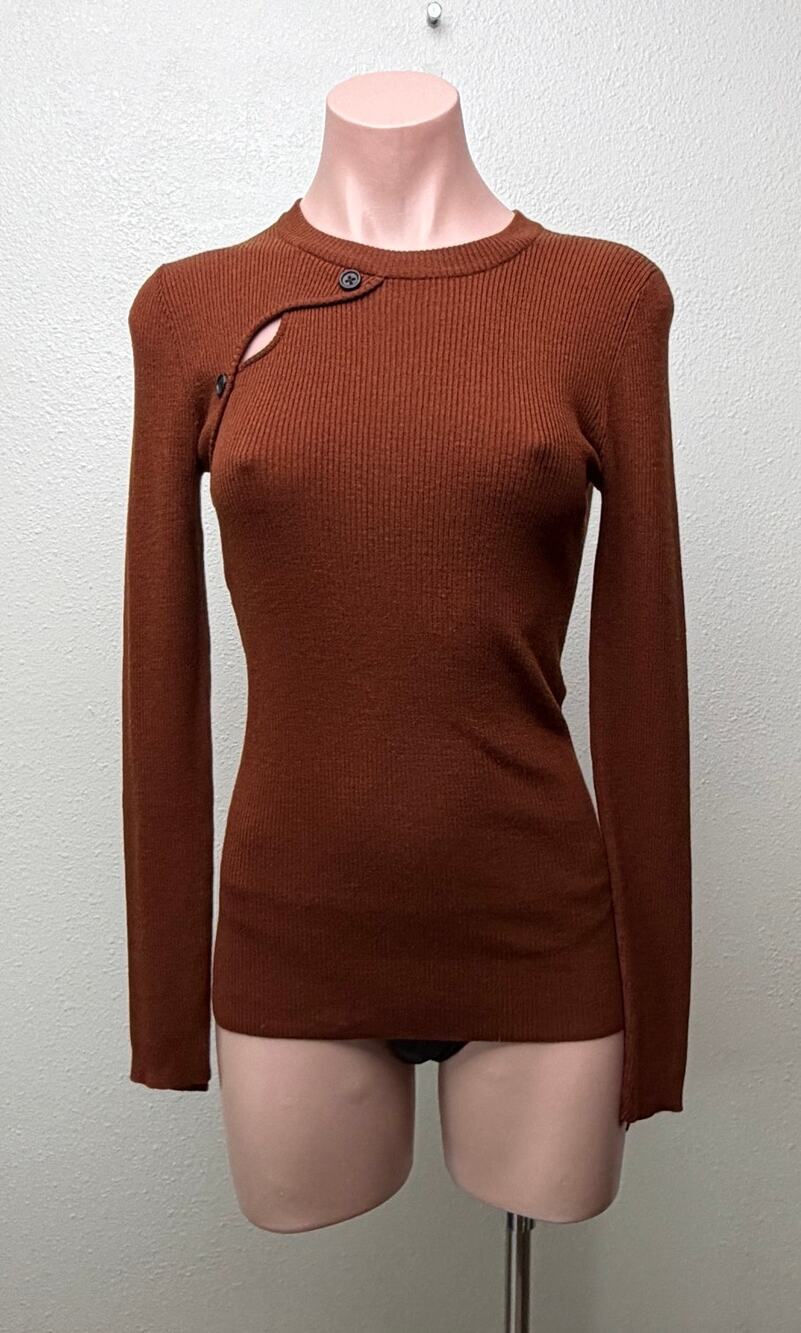 A.L.C. Rust Ribbed Cutout Button Sweater Women S
